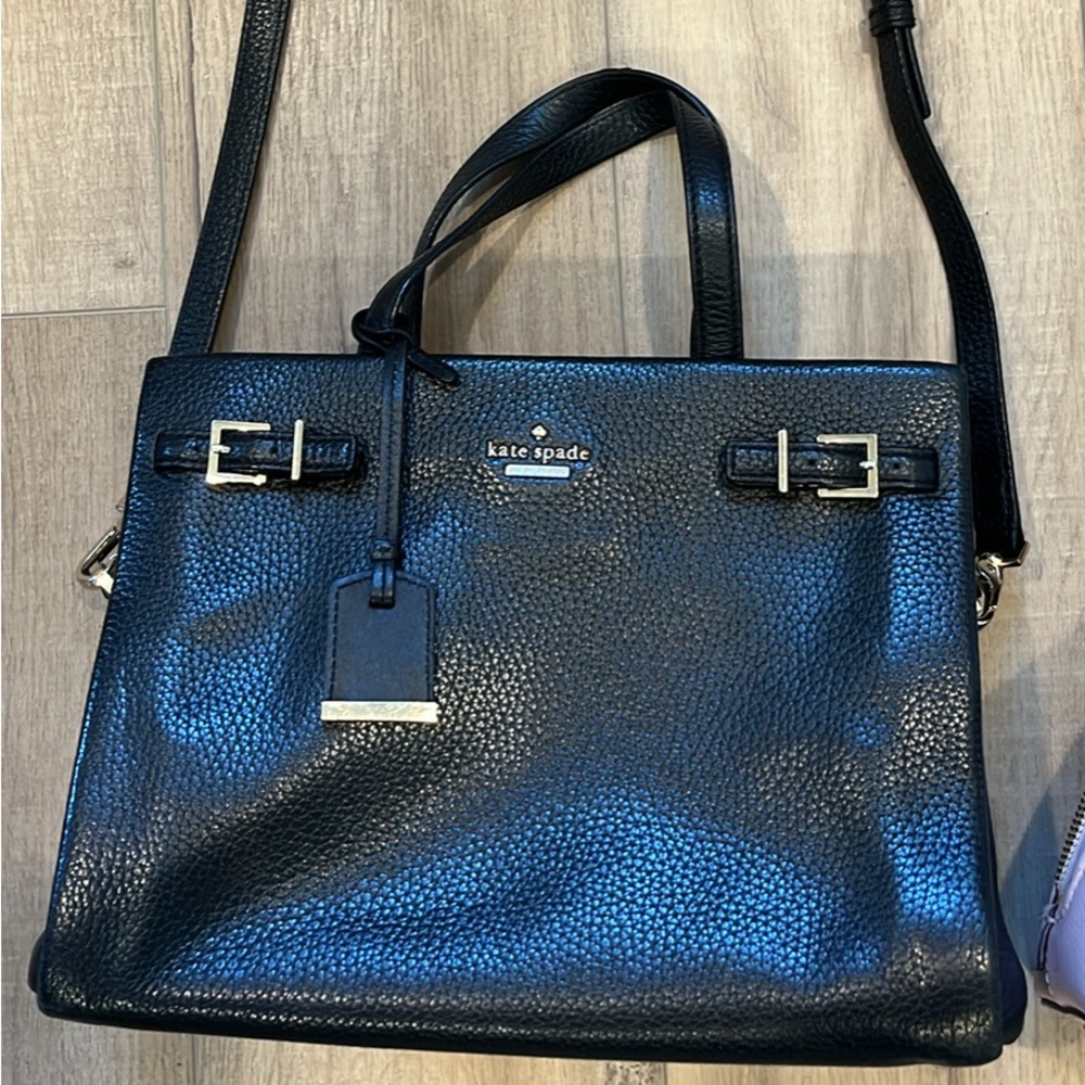 kate spade Black Pebbled Leather Satchel with Gold Hardware crossbody purse
